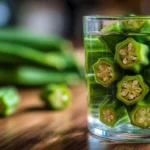 agua de okra para bajar de peso en vaso de vidrio sobre mesa