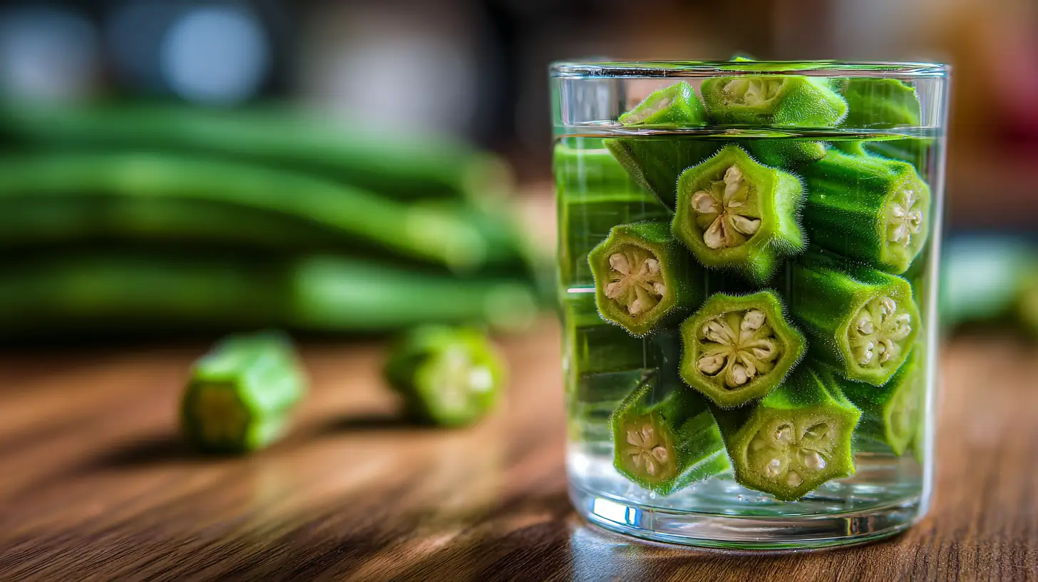 agua de okra para bajar de peso en vaso de vidrio sobre mesa