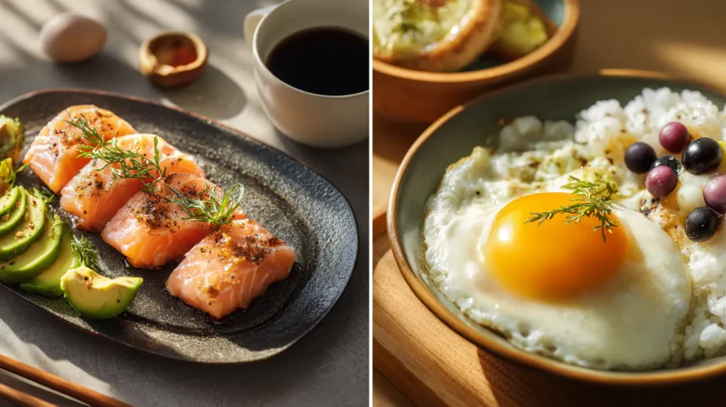 comparación método japonés desayuno y desayuno occidental