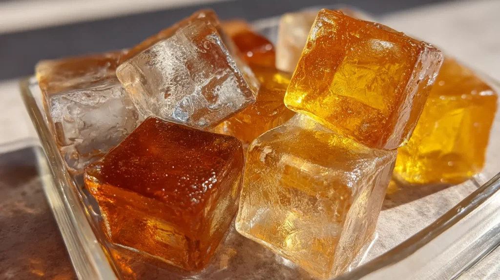 ingredientes de la gelatina coreana en cubos transparentes