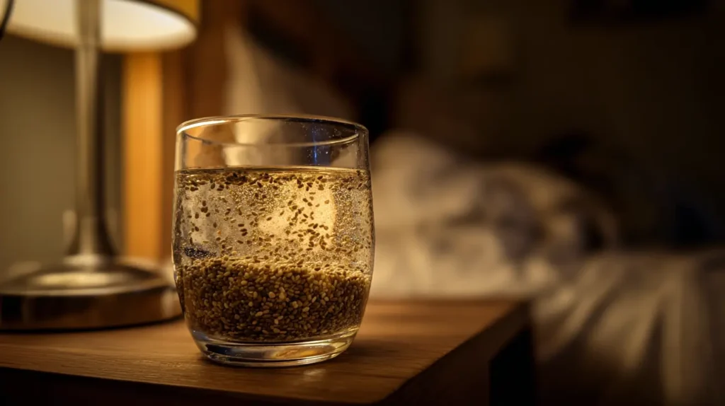 semillas de chía en la noche preparadas en un vaso con agua