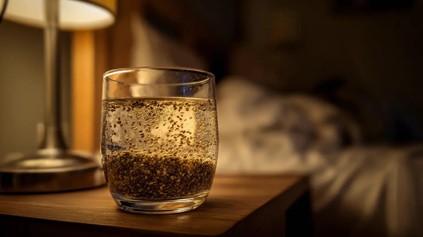 semillas de chía en la noche preparadas en un vaso con agua