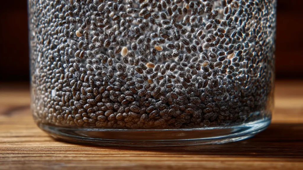 textura de semillas de chía en la noche hidratadas