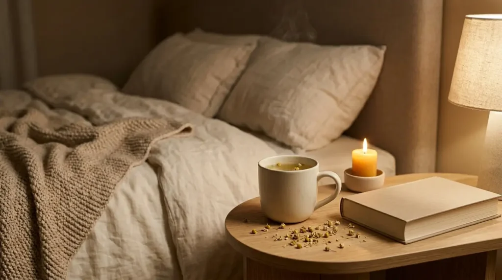 infusión de manzanilla para dormir mejor preparada en cocina