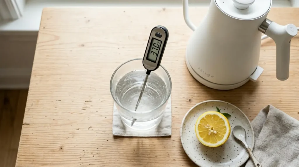 Termómetro mostrando la temperatura ideal del agua tibia a 37 grados centígrados