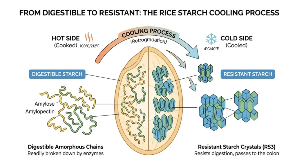 Explicación del almidón resistente que hace que el arroz frío engorde menos que el caliente
