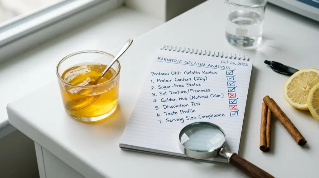 ¿La gelatina bariatrica funciona? Análisis con checklist científica y vaso de gelatina dorada
