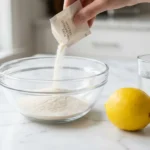 Gelatina sin sabor para bajar de peso con sobre de gelatina neutra, limón y agua