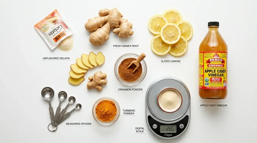 Ingredientes de la dr eric collins gelatina bariatrica con gelatina sin sabor, jengibre, cúrcuma y limón
