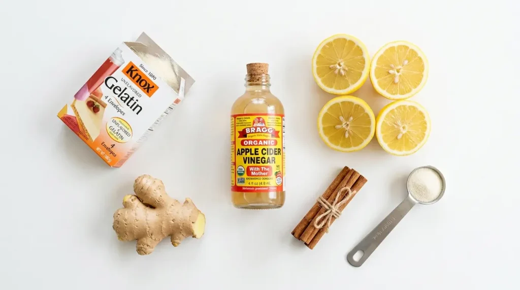Ingredientes de la gelatina bariatrica del Dr. Juan Rivera: gelatina sin sabor, limón, canela y vinagre de manzana