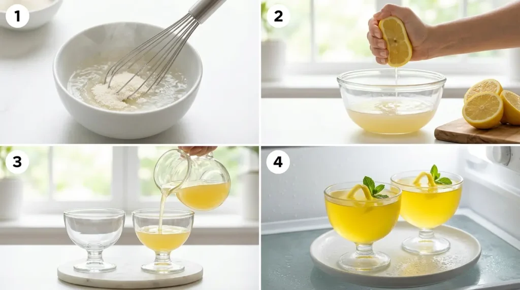 Receta de gelatina sin sabor con limón para bajar de peso paso a paso en cuatro imágenes