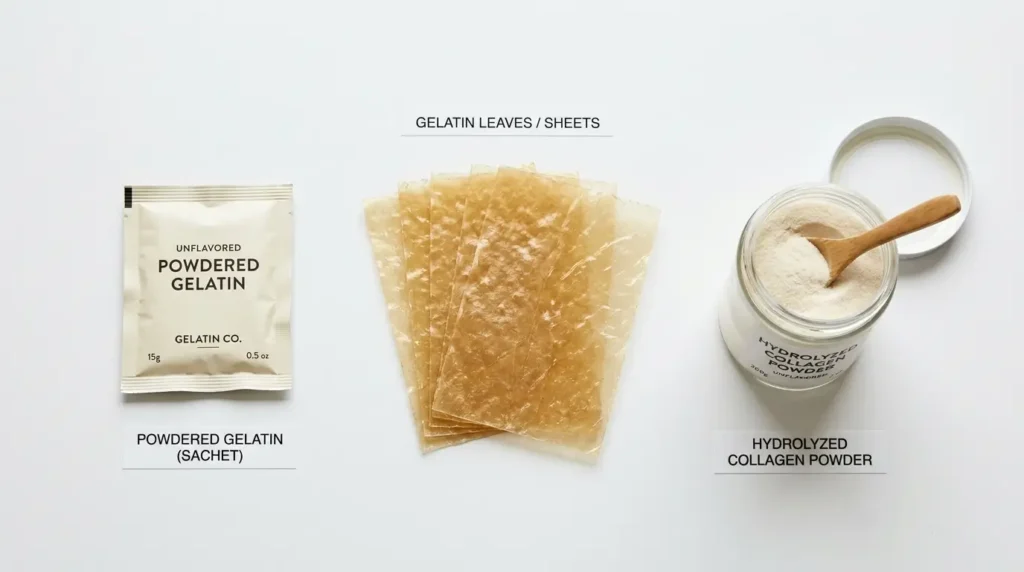 Tipos de gelatina sin sabor para bajar de peso: en polvo, en láminas y colágeno hidrolizado