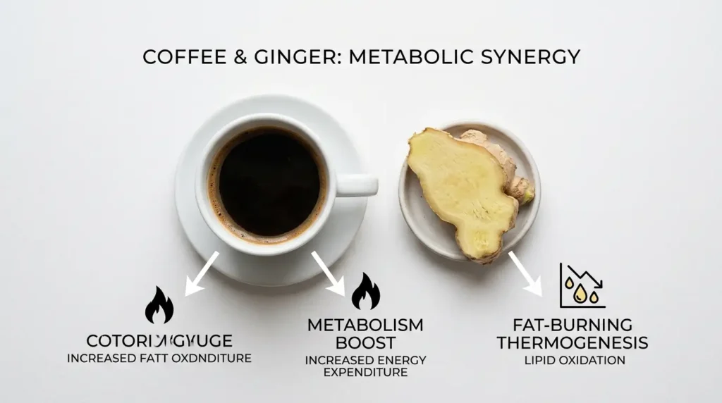Mecanismo termogénico del café con jengibre para adelgazar: cafeína y gingeroles activan el metabolismo