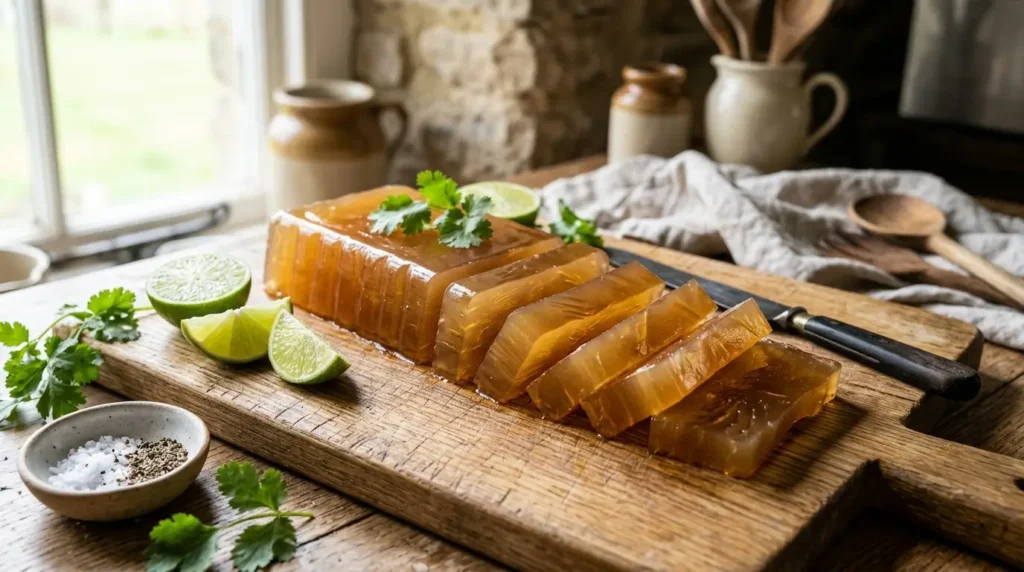 porciones de gelatina de pata de vaca cuajada lista para servir