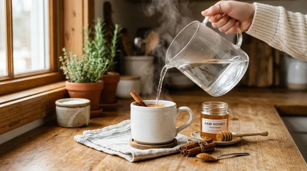 preparación de agua tibia con canela y miel para adelgazar paso a paso