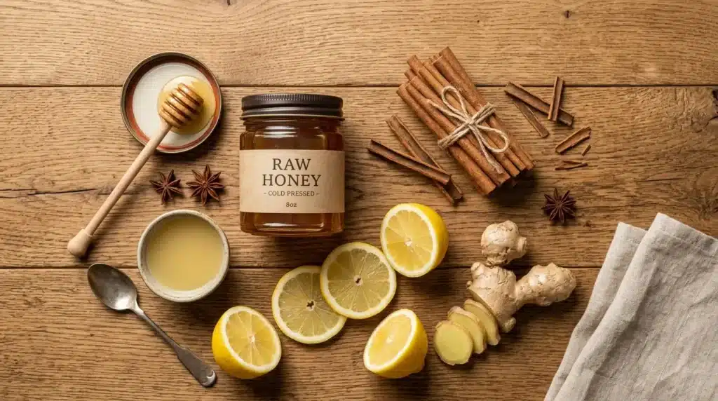 ingredientes para adelgazar con canela y miel: canela en rama, miel cruda y limón