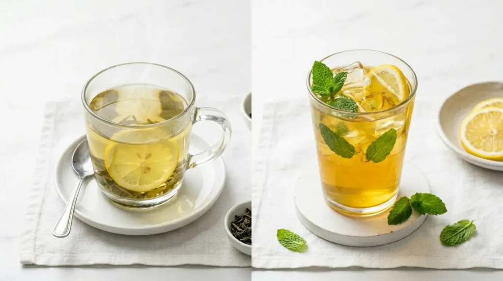 té verde para adelgazar versión caliente y fría con limón y menta